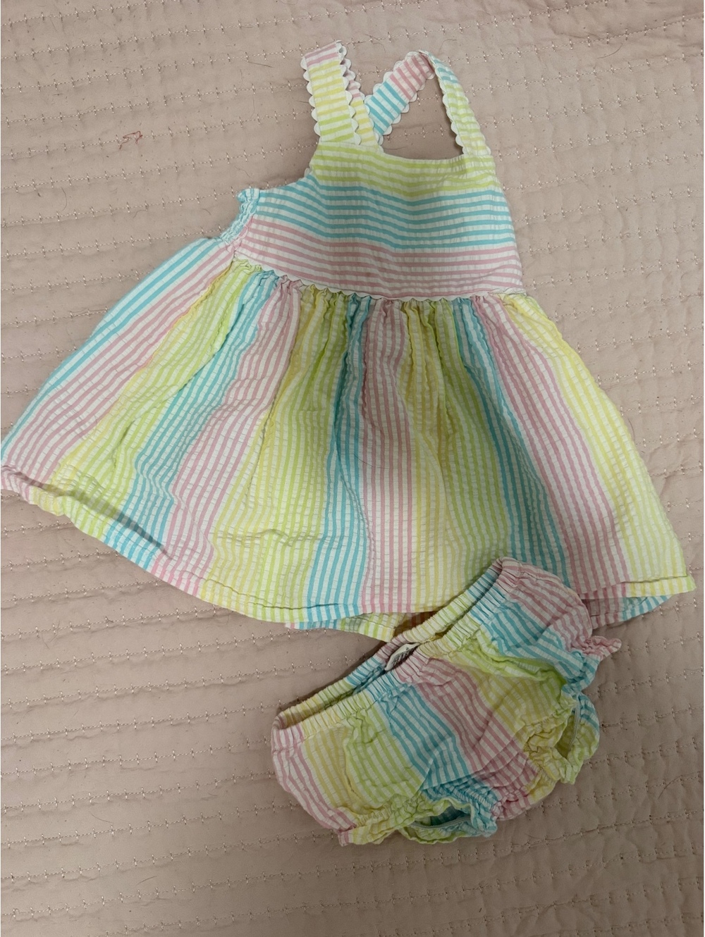 Starting Out Baby Girl 12M Pastel Stripe Seersucker Dress + Bloomers